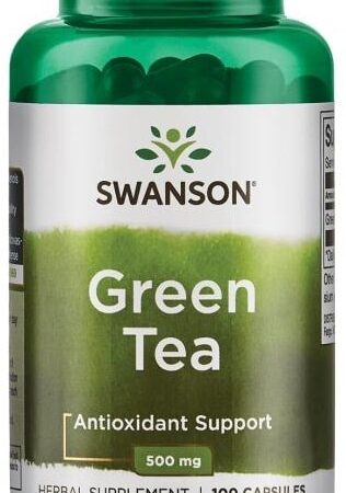 Flacon de capsules thé vert Swanson, complément antioxydant.