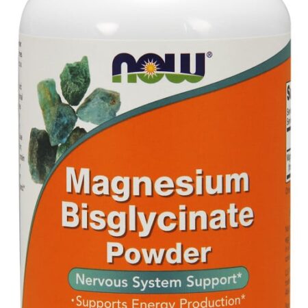 Pot de poudre de bisglycinate de magnésium, complément alimentaire.