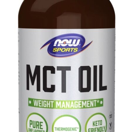 Bouteille d'huile MCT Now Sports, gestion poids, cétogène.